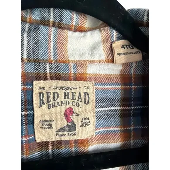 RedHead Brand Co. Flannel Shirt 4TG – Plaid Duck Logo, Brown/Blue - Picture 2 of 5